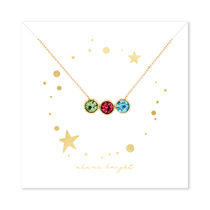 Shine Bright 3 Stone Birthstone Bezel Set Gold Necklace