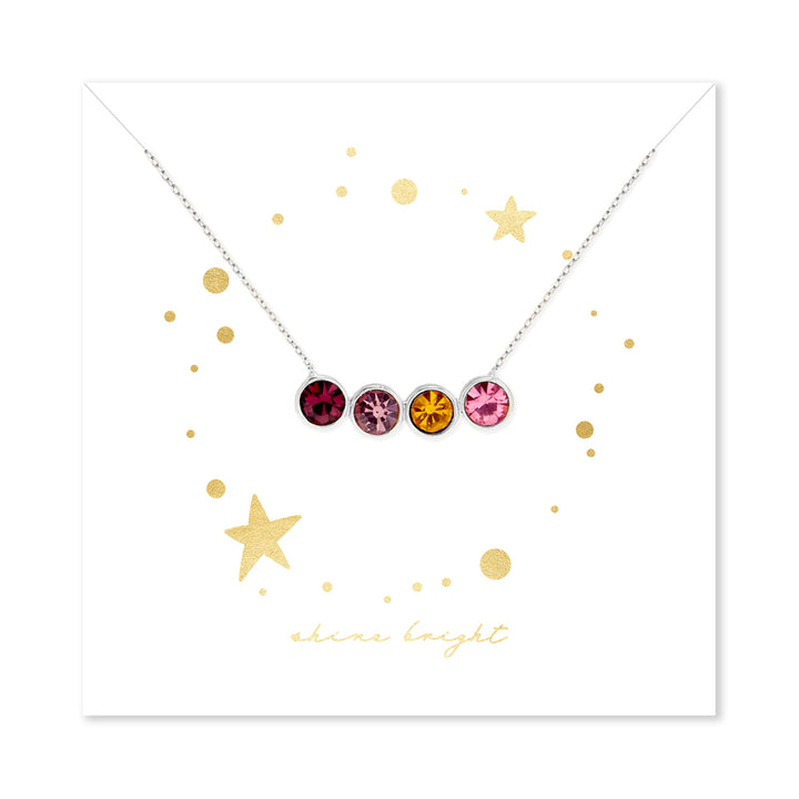 Shine Bright 4 Stone Birthstone Bezel Set Silver Necklace