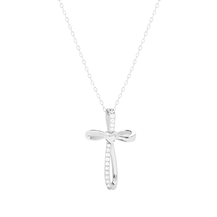 Sterling Silver CZ Looped Heart Cross Pendant