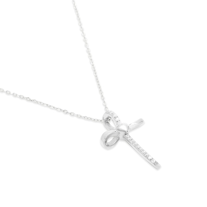 Sterling Silver CZ Looped Heart Cross Pendant