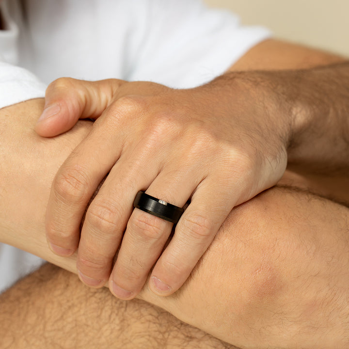 8 mm Black Tungsten Ring with Beveled Edges