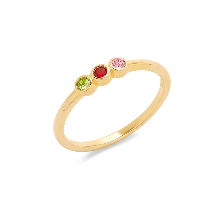 3 Stone Gold Bezel Set Birthstone Ring