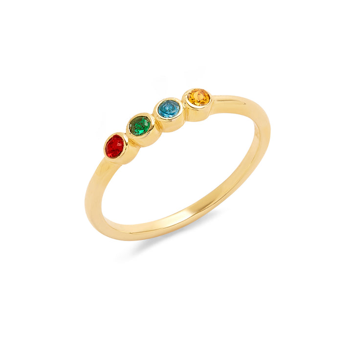 4 Stone Gold Bezel Set Birthstone Ring