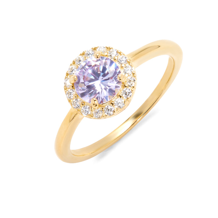 Custom Gold Birthstone CZ Halo Ring