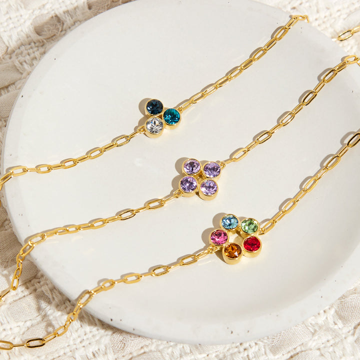 Custom Paperclip Chain Four Stone Gold Bezel Birthstone Bracelet