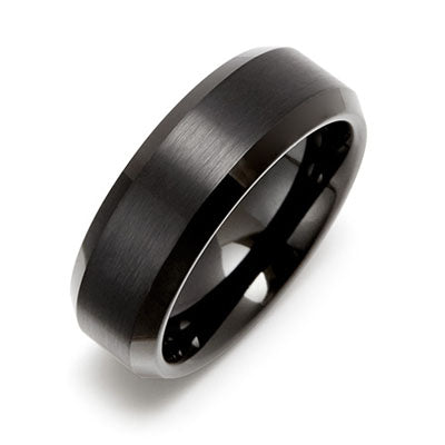 Engravable 8mm Black Tungsten Beveled Edges Men&