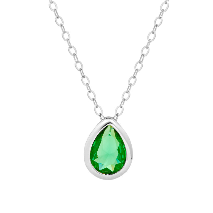 Sterling Silver August Pear Cut Bezel Birthstone Necklace