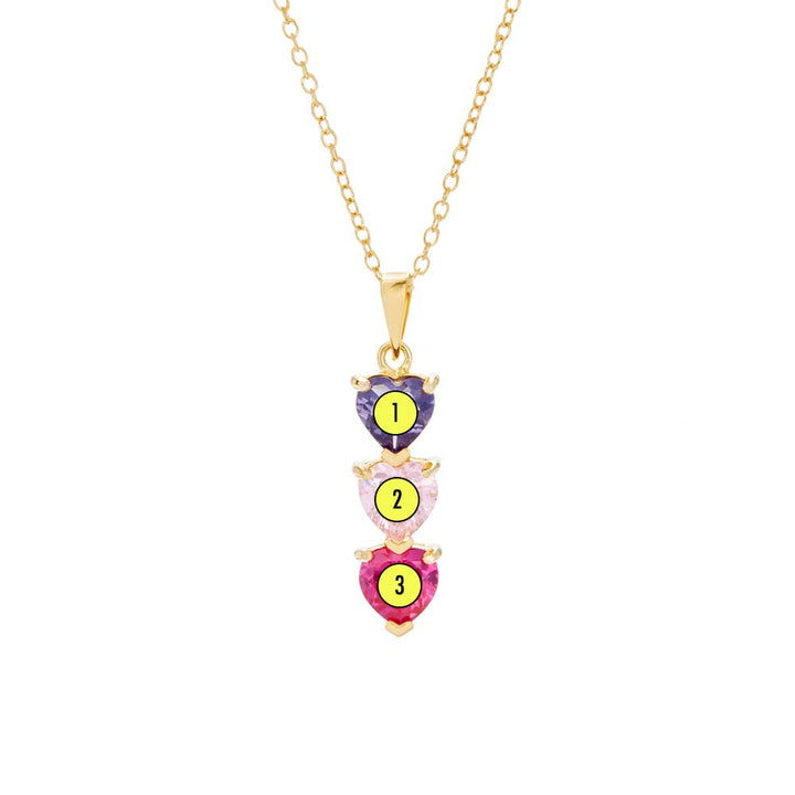 3 Stone Custom Heart Birthstone Drop Gold Necklace