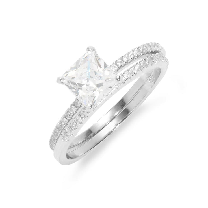 Sterling Silver Princess Cut CZ Wedding Ring Set