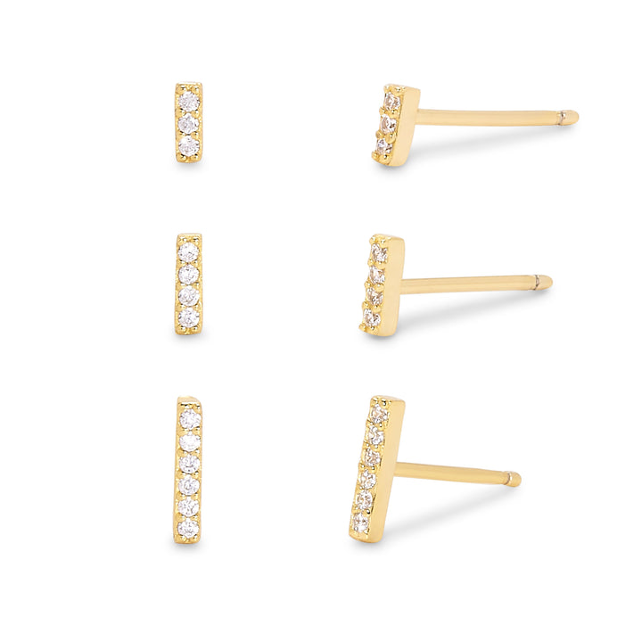 CZ Gold Bar Earring Set