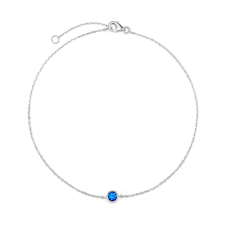 Custom Birthstone Bezel Set Silver Anklet