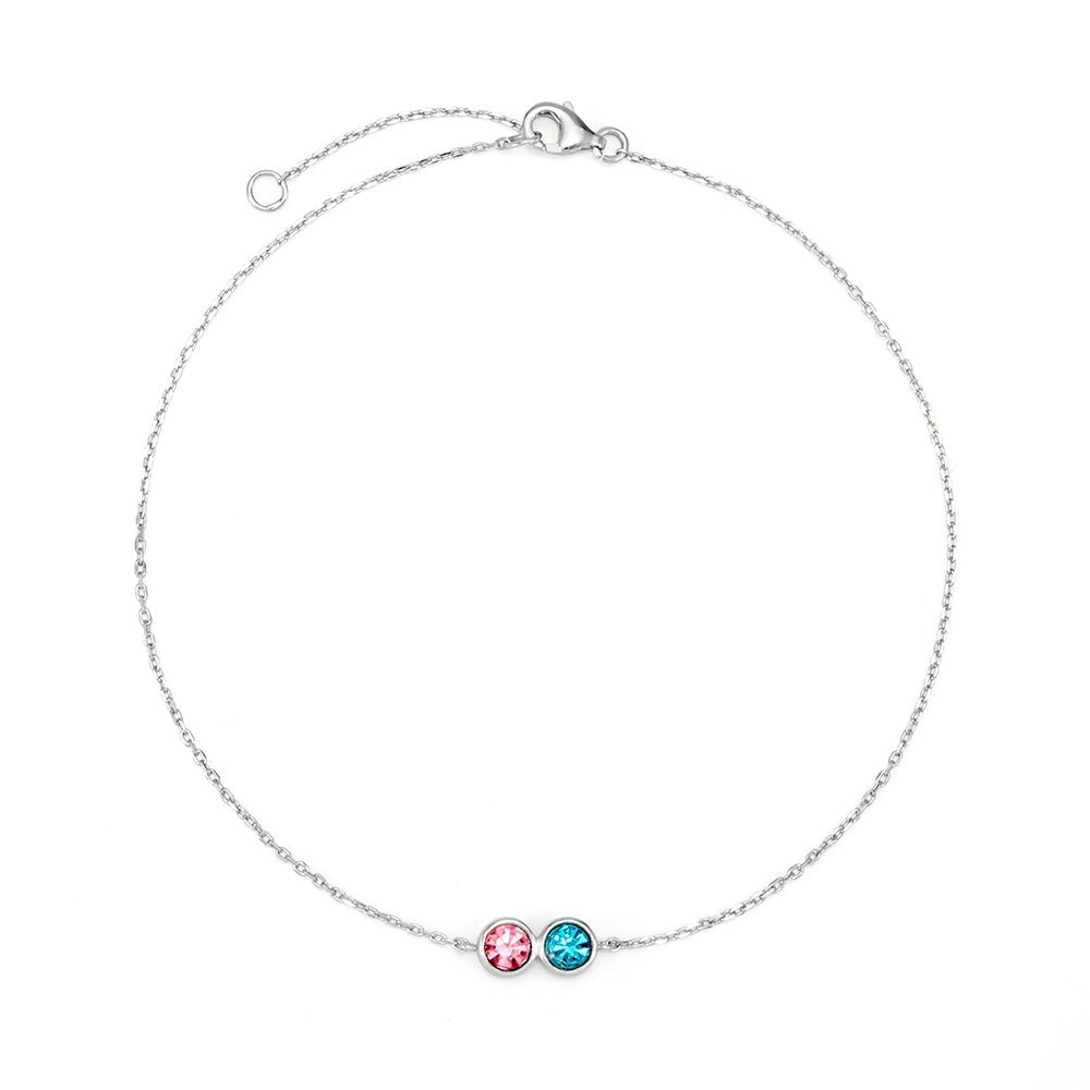 Two Stone Bezel Set Birthstone Silver Anklet