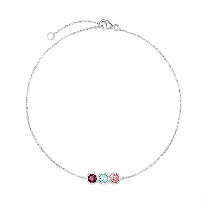 Three Stone Bezel Set Birthstone Anklet