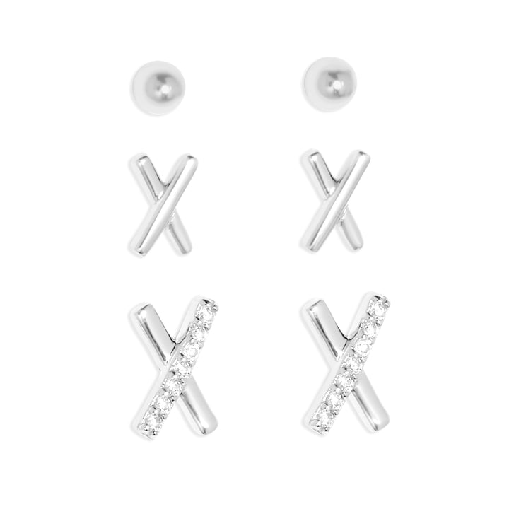 CZ X and Ball Earring Set