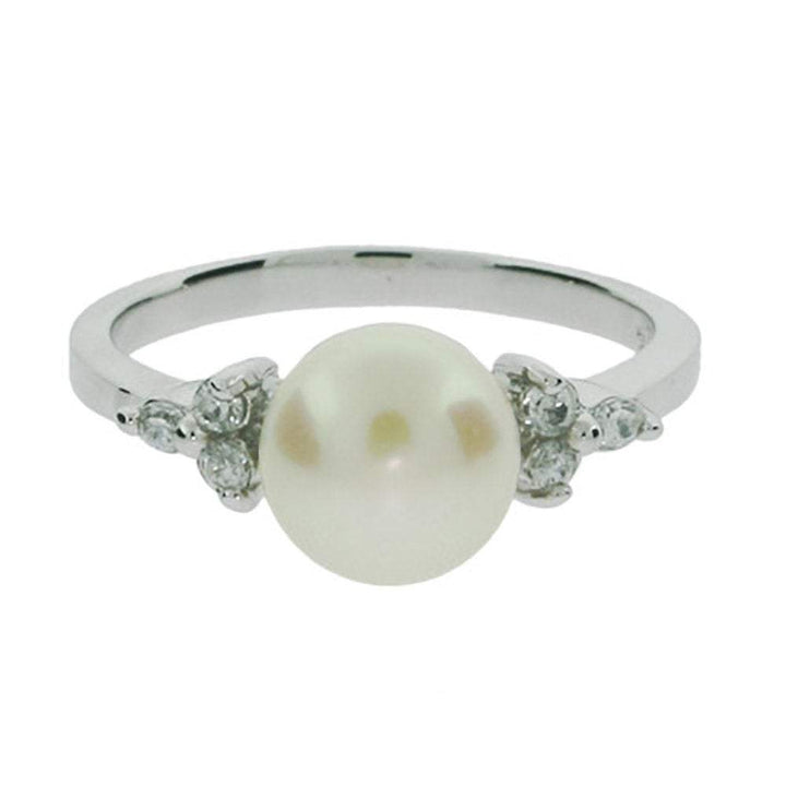 Sterling Silver Pearl and Cubic Zirconia Ring