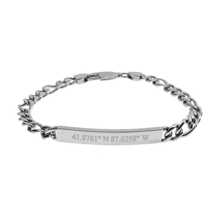 Custom Coordinate Slim Figaro Stainless Steel Bracelet