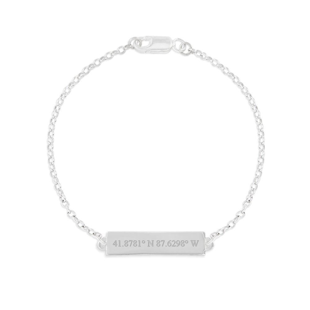 Custom Coordinate Name Bar Silver Bracelet