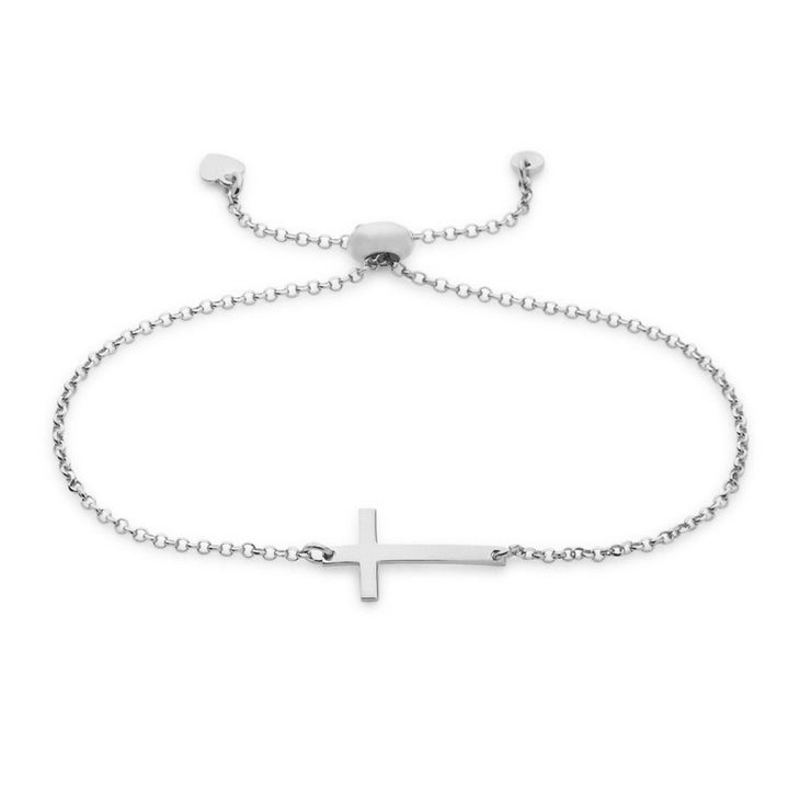 Sterling Silver Sideways Cross Bolo Bracelet