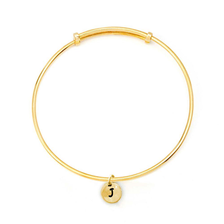 Hand Stamped Mini Initial Gold Bangle Bracelet