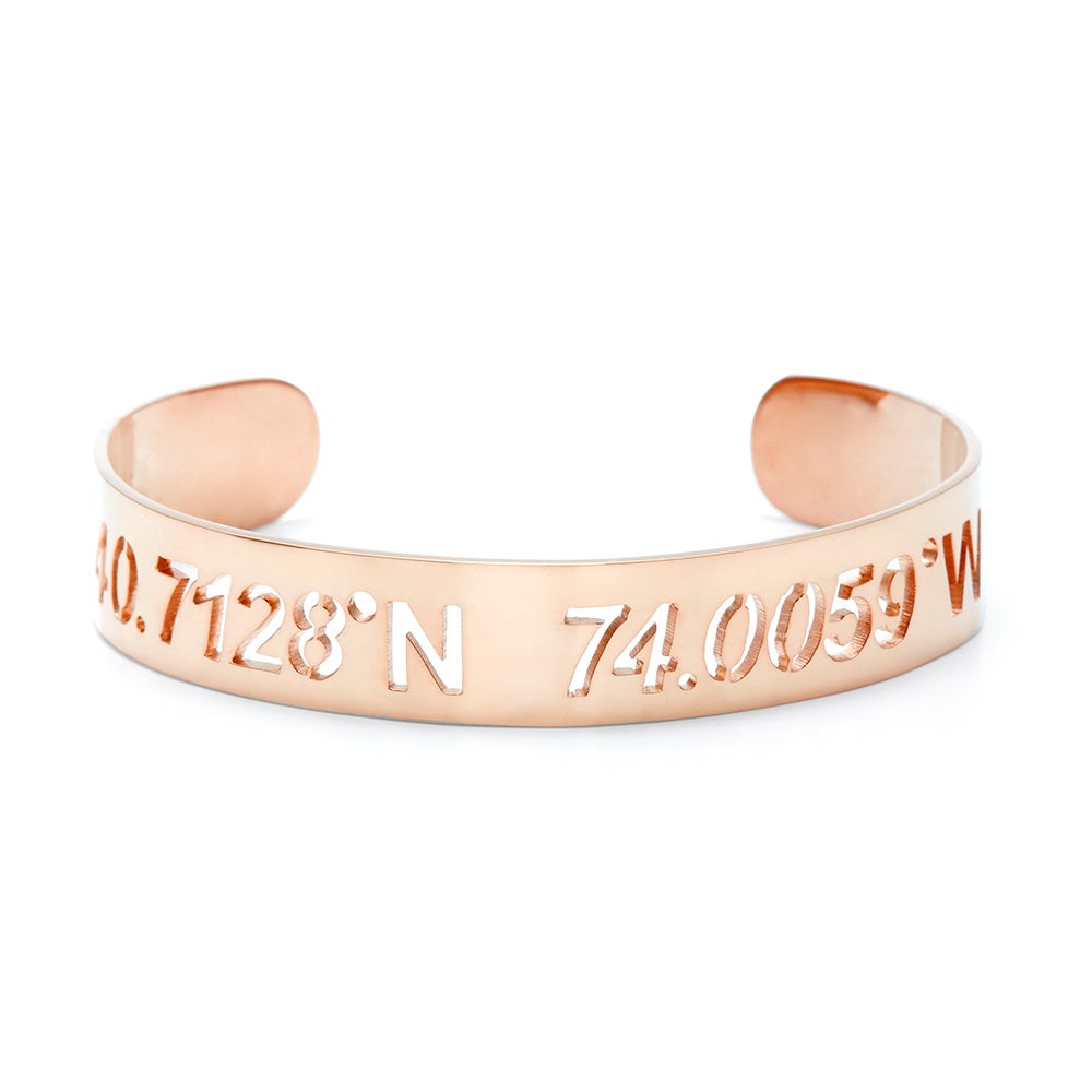 Custom Coordinate Rose Gold Cut Out Cuff Bracelet