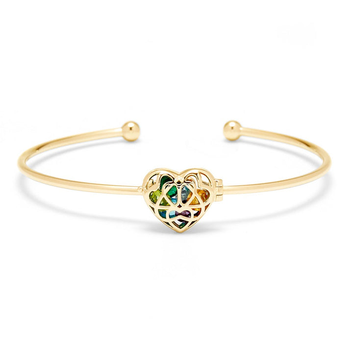 Interlocking Hearts 4mm Round Birthstone Gold Cuff Bracelet