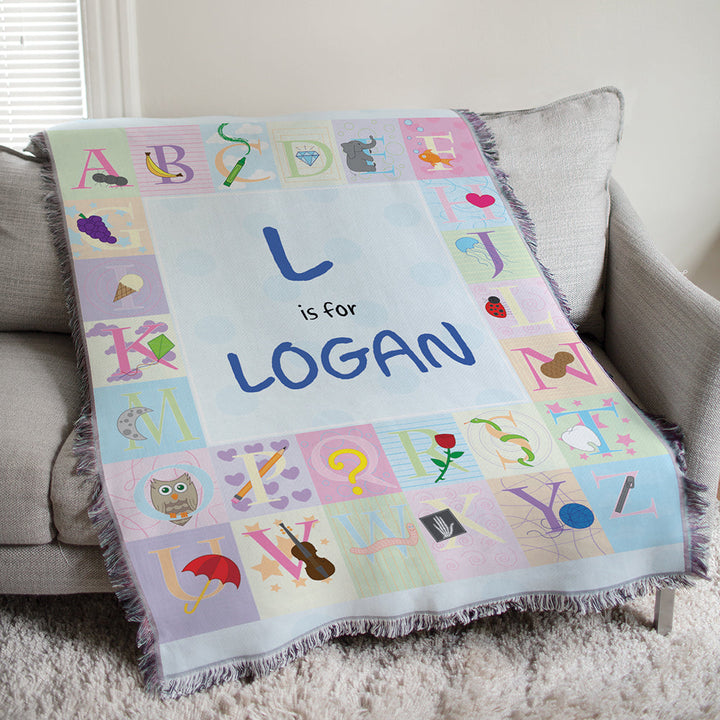 Personalized Alphabet Block Baby Boy Throw Blanket