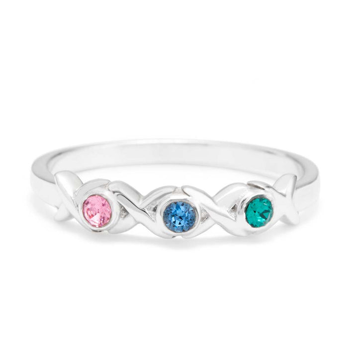 3 Stone Hugs and Kisses Custom Birthstone Ring