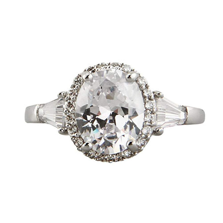 Sterling Silver Oval Halo Heirloom CZ Ring