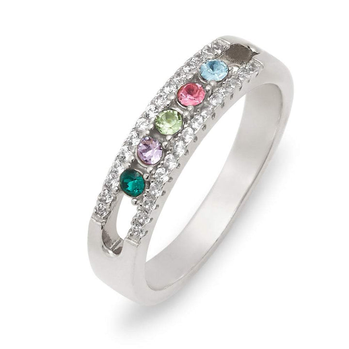 Five Stone Birthstone CZ Silver Ring