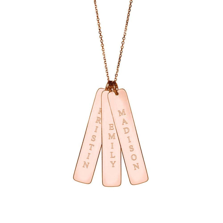 Triple Vertical Name Bar Pendant in Rose Gold