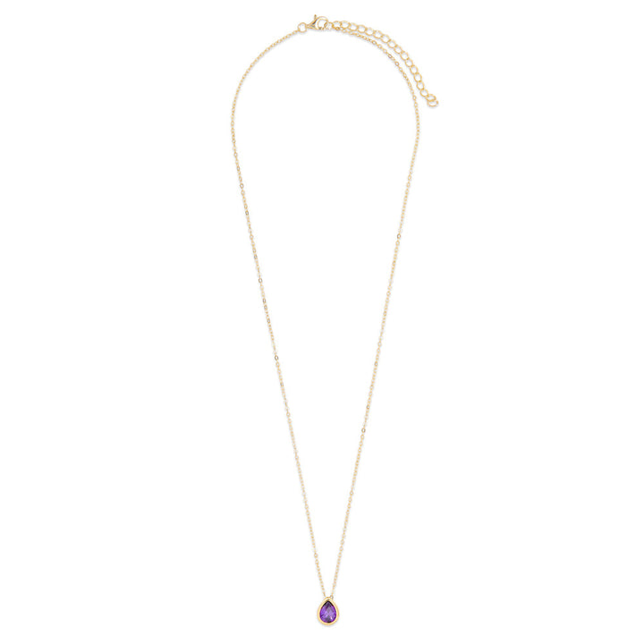 Gold Plated February Pear Cut Bezel Birthstone Necklace