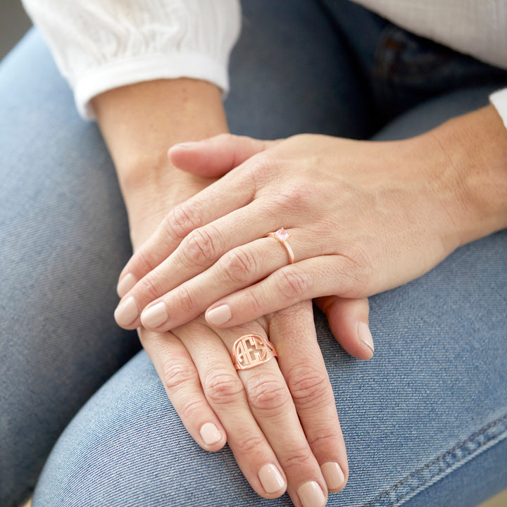 Rose Gold Block Monogram Ring