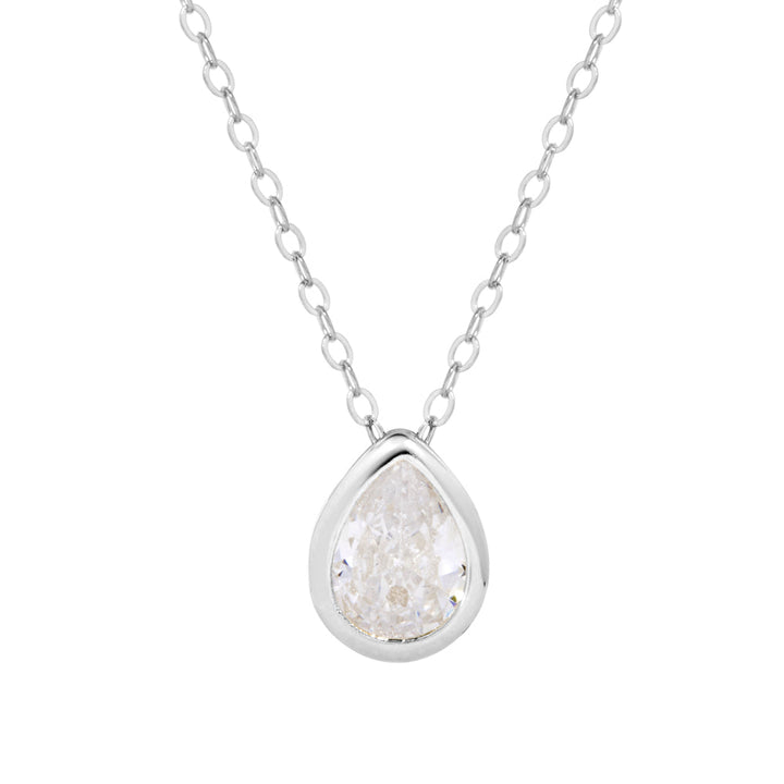 Sterling Silver April Pear Cut Bezel Birthstone Necklace