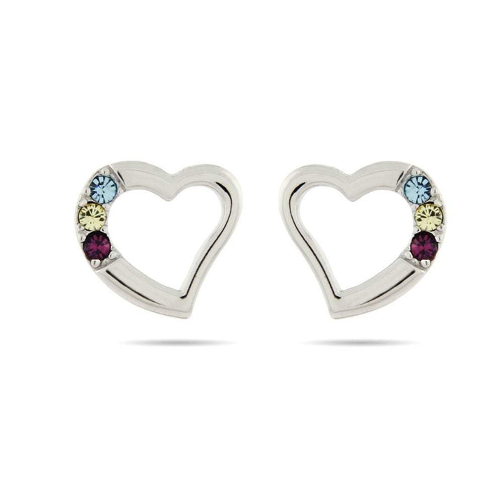 3 Stone Sterling Silver Austrian Crystal Birthstone Stud Earrings