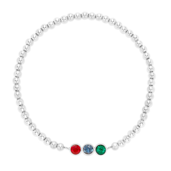 Three Stone Bezel Set Birthstone Bead Bracelet