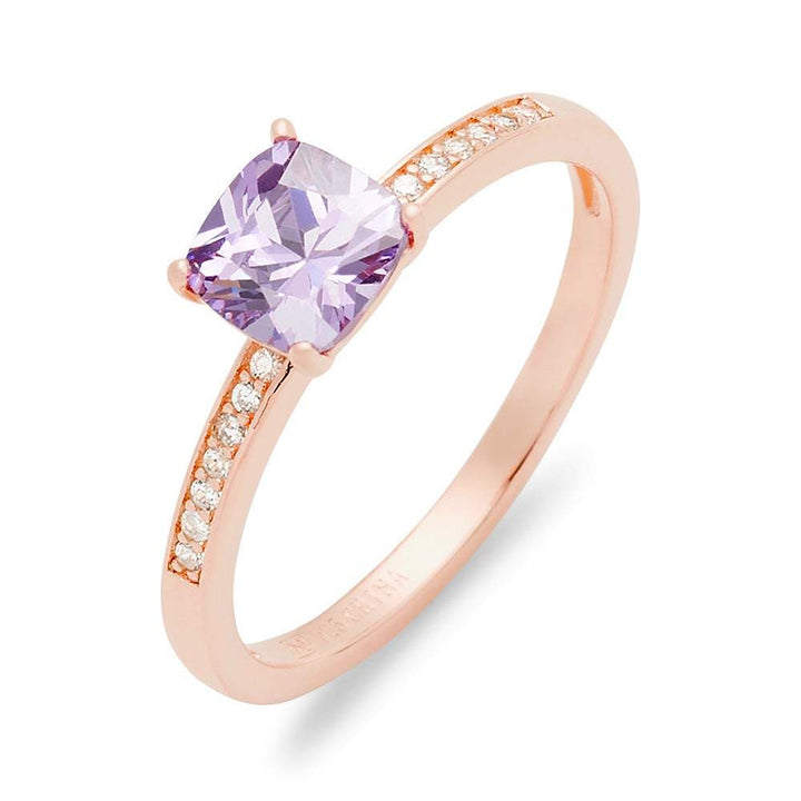 Cushion Cut Birthstone Pave Band Rose Gold Ring