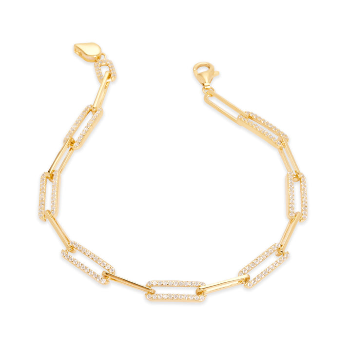 Gold CZ Paperclip Chain Bracelet