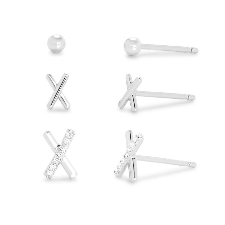 CZ X and Ball Earring Set