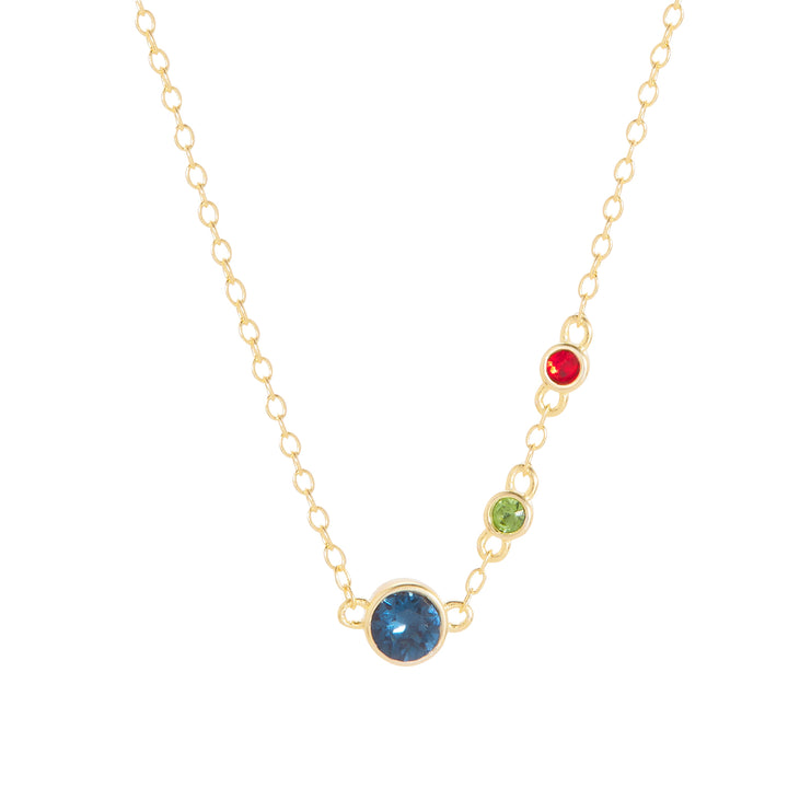 Three Birthstone Bezel Set Mother and Child Gold Necklace