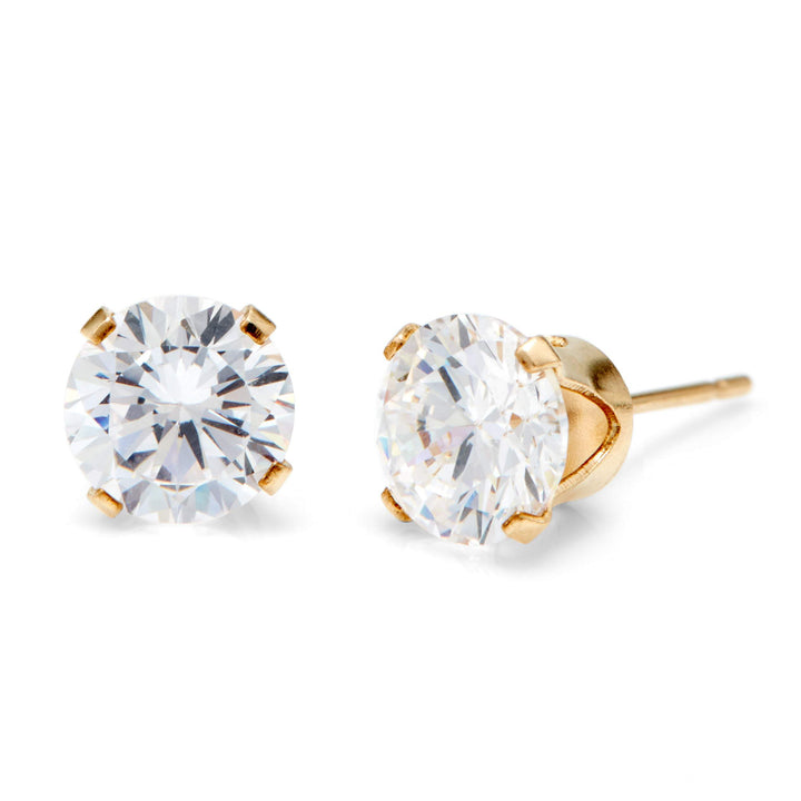 14K Gold Filled Round Diamond CZ 8mm Stud Earrings