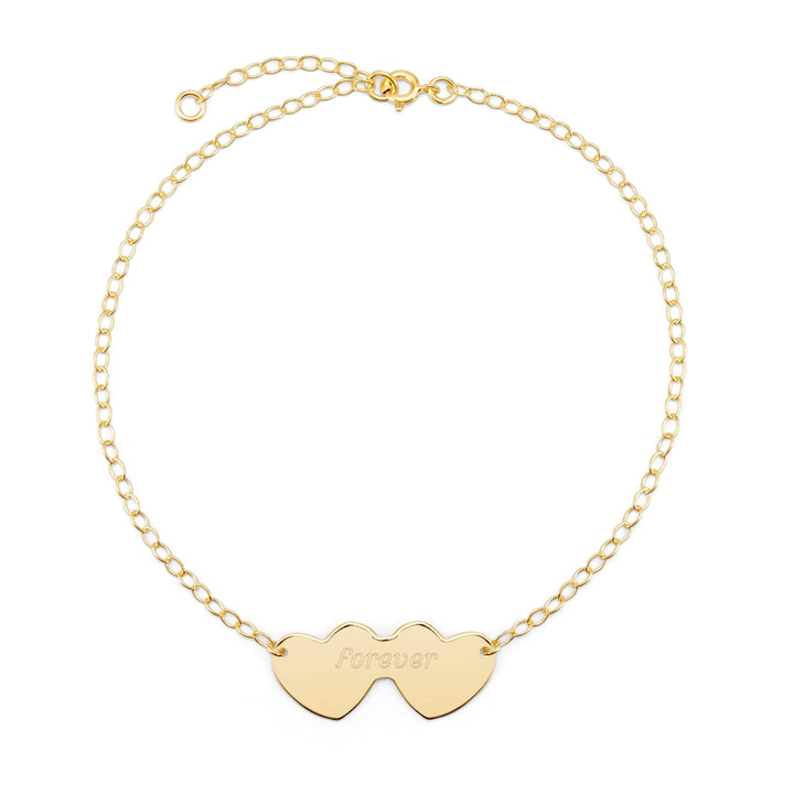 Engravable Gold Joined Hearts Anklet