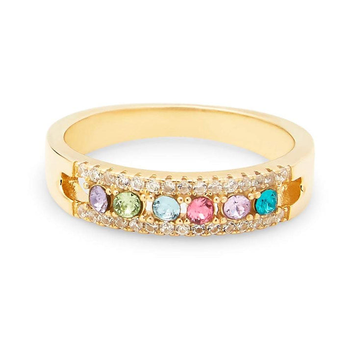 Six Stone Birthstone CZ Gold Ring