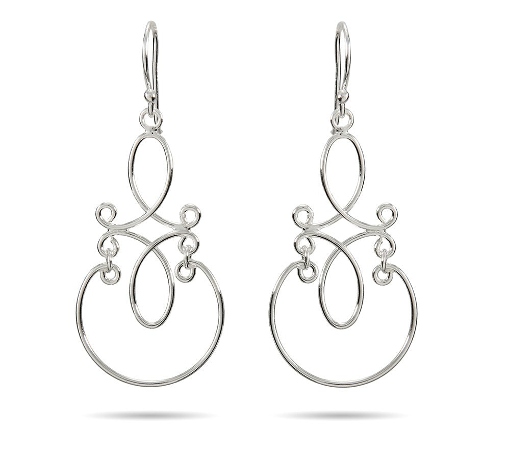 Sterling Silver Scroll Design Dangle Earrings