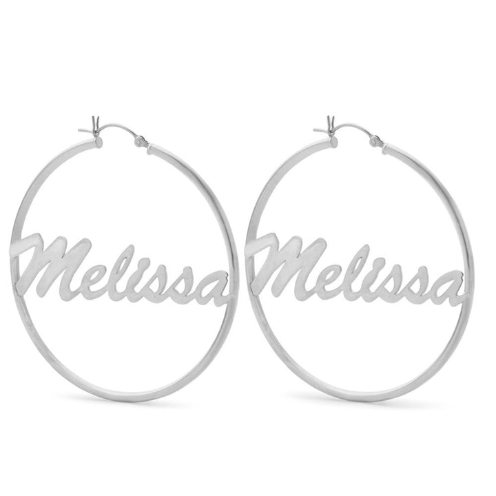 Thin Script Sterling Silver Name Hoops