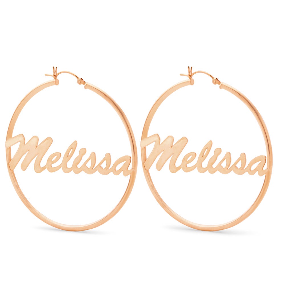 Thin Script Rose Gold Name Hoops