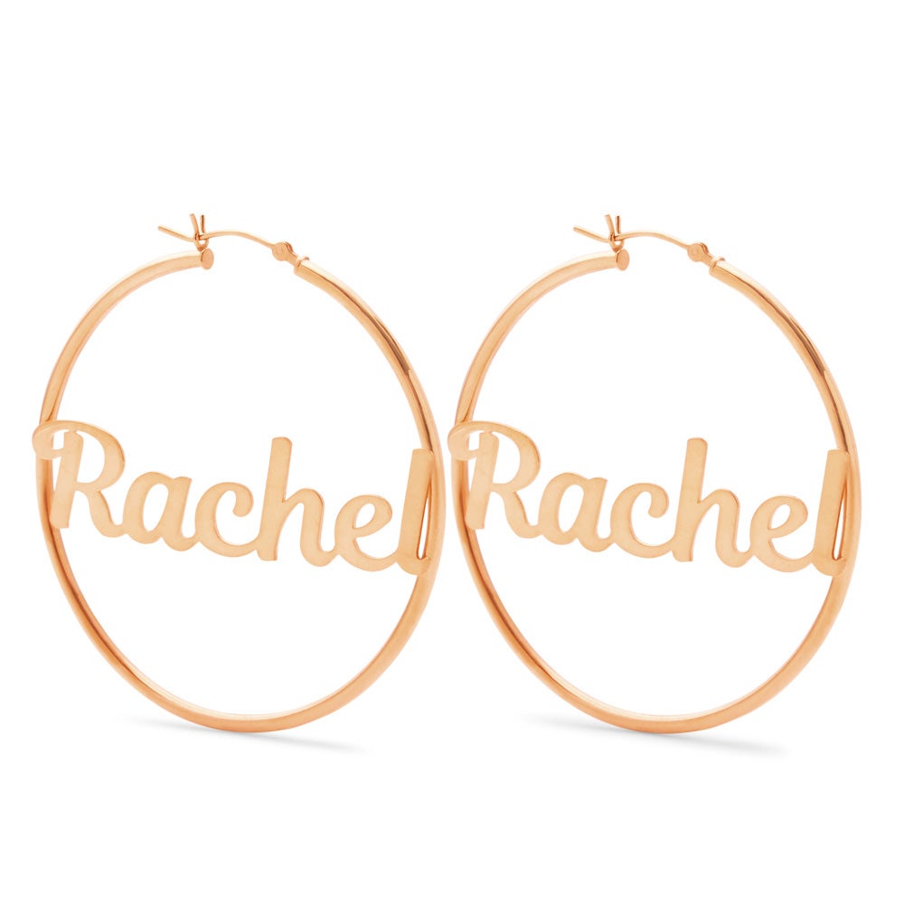 Magnolia Script Rose Gold Name Hoops