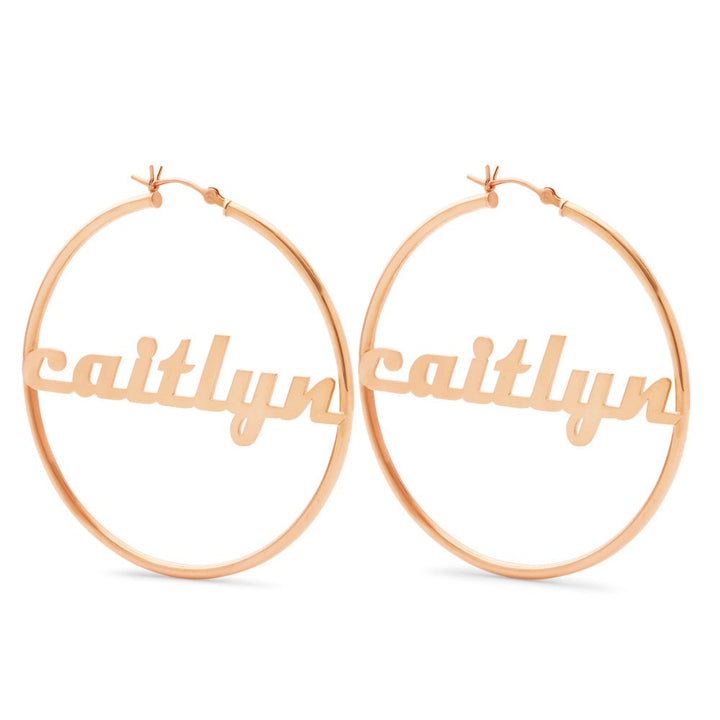 Modern Script Rose Gold Name Hoops