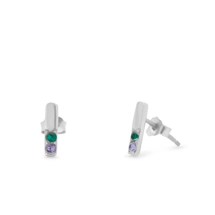 2 Stone Silver Bar Birthstone Earrings