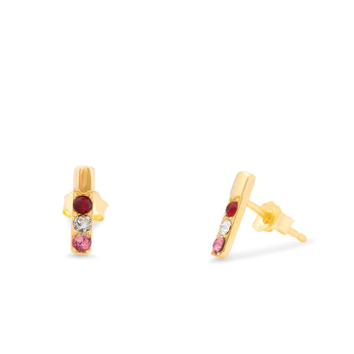 3 Stone Gold Bar Birthstone Earrings