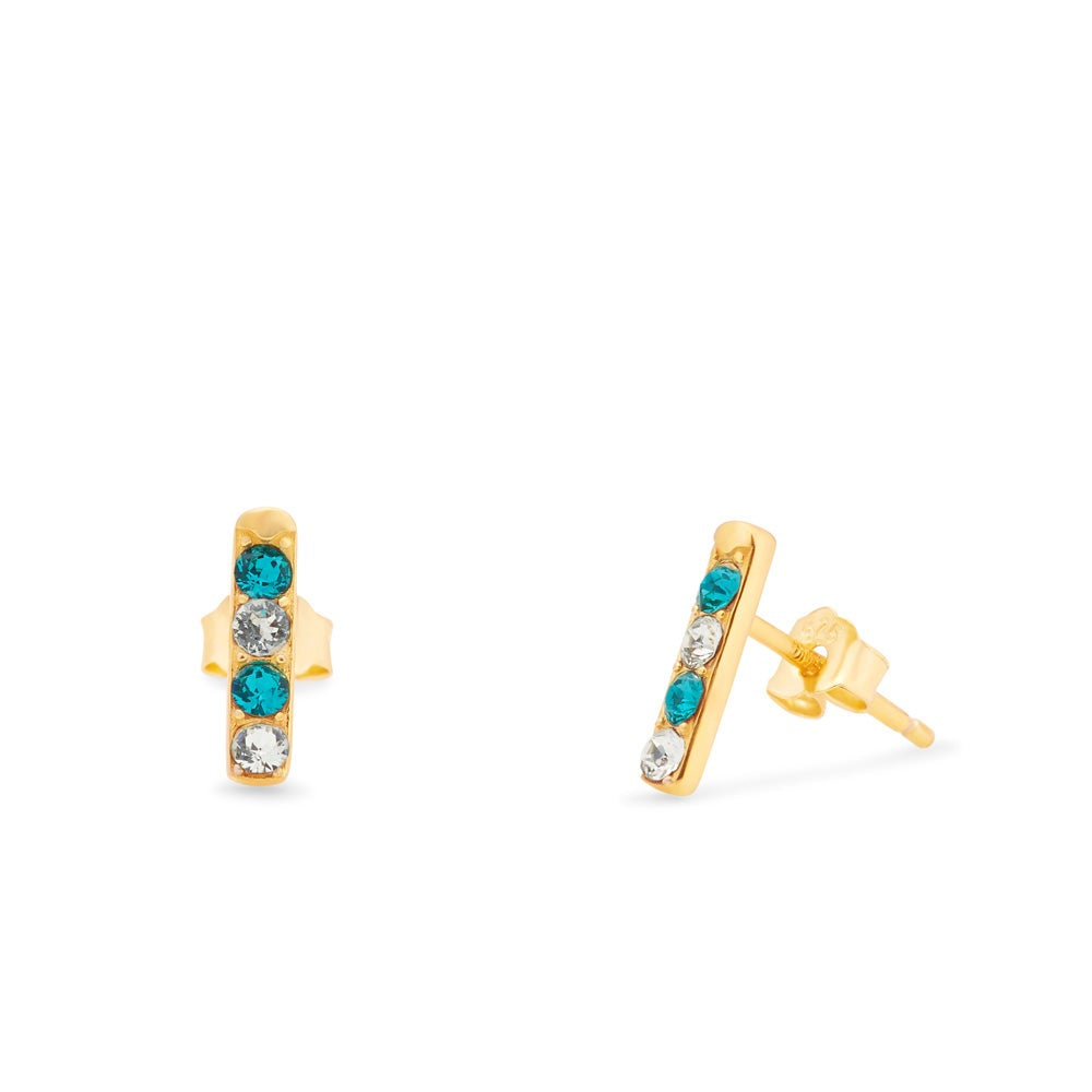 4 Stone Gold Bar Birthstone Earrings